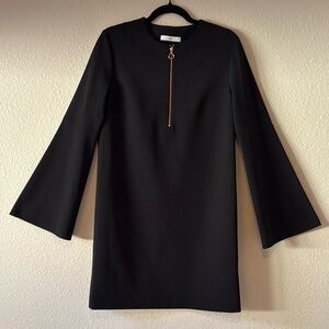 Tibi Black with Rose-gold Zipper Sheath Dress with Bell Sleeves